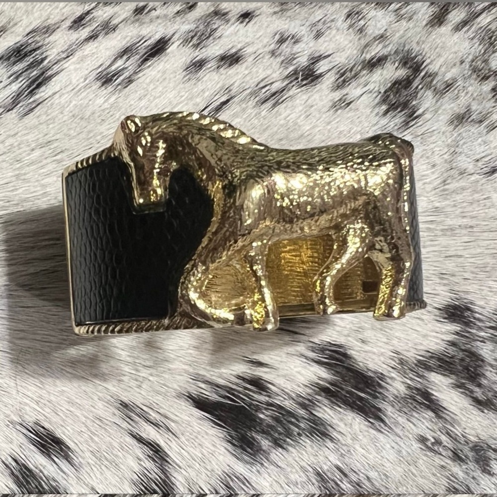 NEW Nordstrom Gold and Black Horse Leather Cuff Bracelet